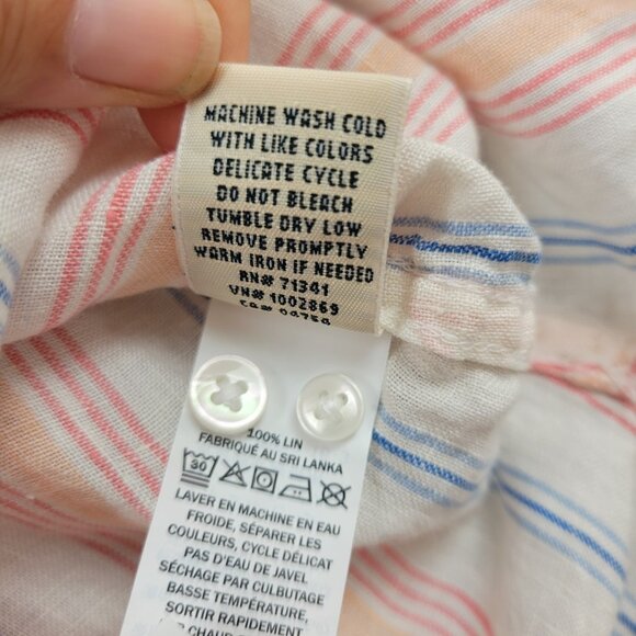 LL Bean Womens Linen Button Down Striped ShirtSize 1X Neutral Pastel Beachy - Picture 8 of 13